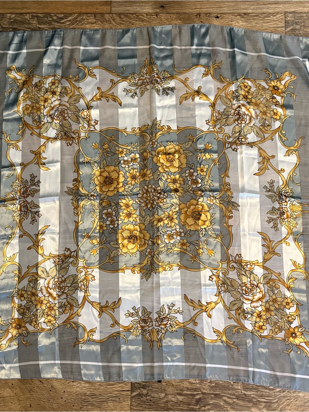Floral Yellow and Gray Square Satin Scarf/Wrap 39x39